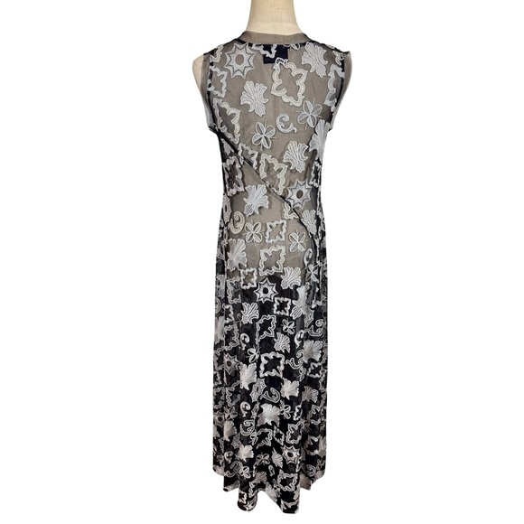 Biya Johnny Was Chloe Mazzy Bias Embroidered Mesh Maxi Dress Black and White - Picture 4 of 12